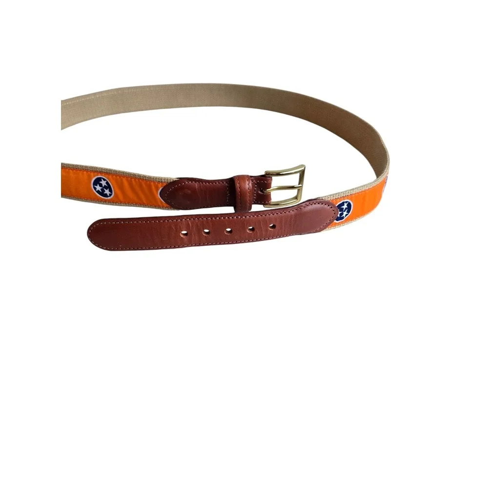 Volunteer Traditions Tennessee Tristar Ribbon Belt Orange Tan Leather Mens 44